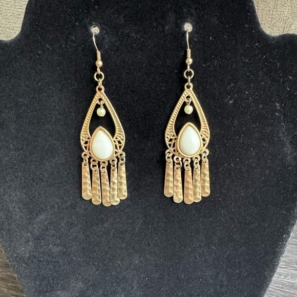 Gold and white Vintage Bohemian drop dangle earrings - Picture 1 of 7